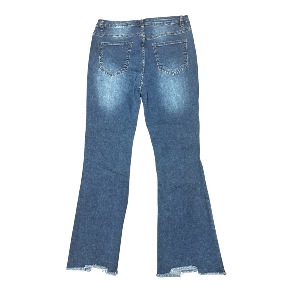 white birch Dark Wash Flare Jeans with Raw Hem Size L NWOT High waist - Picture 2 of 5